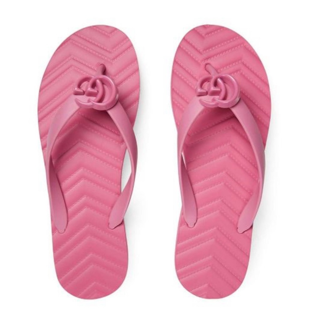GUCCI Pascar Flip Flops in Chevron Rubber Pink - Picture 4 of 9